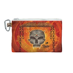 Awesome Skull With Celtic Knot With Fire On The Background Canvas Cosmetic Bag (medium) by FantasyWorld7