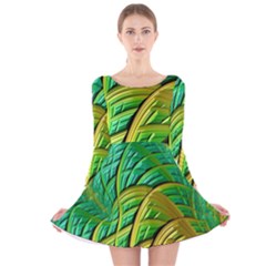 Patterns Green Yellow String Long Sleeve Velvet Skater Dress