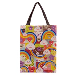 Rainbow Vintage Retro Style Kids Rainbow Vintage Retro Style Kid Funny Pattern With 80s Clouds Classic Tote Bag by genx