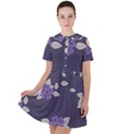 Purple flowers Short Sleeve Shoulder Cut Out Dress 