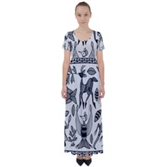 African Senufo Korhogo Tribal Ethnic Art Elements Vector High Waist Short Sleeve Maxi Dress by BluedarkArt
