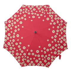 Flowers White Daisies Pattern Red Background Flowers White Daisies Pattern Red Bottom Hook Handle Umbrellas (small) by genx