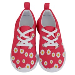 Flowers White Daisies Pattern Red Background Flowers White Daisies Pattern Red Bottom Running Shoes by genx
