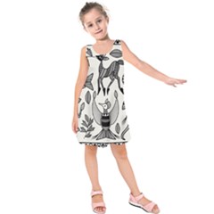 African Senufo Korhogo Tribal Ethnic Art  Kids  Sleeveless Dress by BluedarkArt