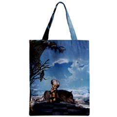 Cute Little Fairy With Wolf On The Beach Zipper Classic Tote Bag by FantasyWorld7