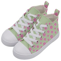 Roses Flowers Pink And Pastel Lime Green Pattern With Retro Dots Kids  Mid-top Canvas Sneakers by genx