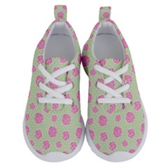 Roses Flowers Pink And Pastel Lime Green Pattern With Retro Dots Running Shoes by genx