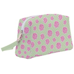 Roses Flowers Pink And Pastel Lime Green Pattern With Retro Dots Wristlet Pouch Bag (large) by genx