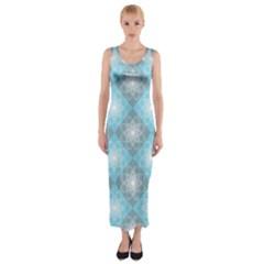 White Light Blue Gray Tile Fitted Maxi Dress by Pakrebo