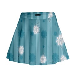 Gardenia Flowers White Blue Mini Flare Skirt by Pakrebo