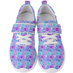 Flowers Light Blue Purple Magenta Men s Velcro Strap Shoes by Pakrebo