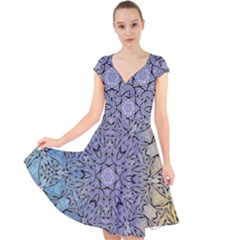 Tile Design Art Mosaic Pattern Cap Sleeve Front Wrap Midi Dress by Pakrebo