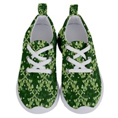 White Flowers Green Damask Running Shoes by Pakrebo