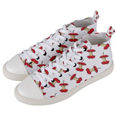 Red Apple Core Funny Retro Pattern Half On White Background Men s Mid-top Canvas Sneakers by genx