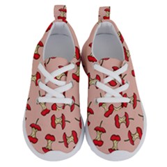 Red Apple Core Funny Retro Pattern Half Eaten On Pastel Orange Background Running Shoes by genx