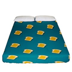 Toast With Cheese Funny Retro Pattern Turquoise Green Background Fitted Sheet (king Size) by genx