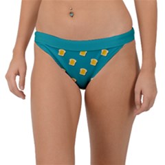 Toast With Cheese Funny Retro Pattern Turquoise Green Background Band Bikini Bottom by genx