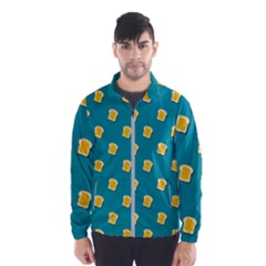 Toast With Cheese Funny Retro Pattern Turquoise Green Background Men s Windbreaker by genx
