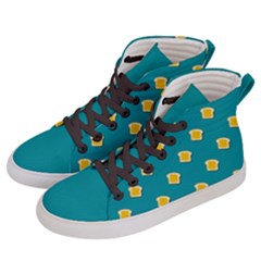 Toast With Cheese Funny Retro Pattern Turquoise Green Background Men s Hi-top Skate Sneakers by genx