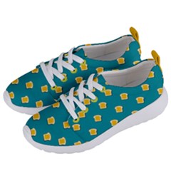 Toast With Cheese Funny Retro Pattern Turquoise Green Background Women s Lightweight Sports Shoes by genx
