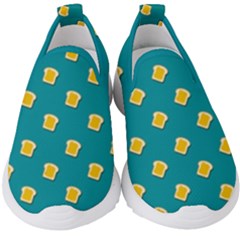 Toast With Cheese Funny Retro Pattern Turquoise Green Background Kids  Slip On Sneakers by genx