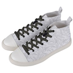 Organic Olive Leaves Pattern Hand Drawn Black And White Men s Mid-top Canvas Sneakers by genx