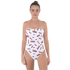 Funny Bacon Slices Pattern Infidel Red Meat Tie Back One Piece Swimsuit by genx