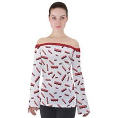 Funny Bacon Slices Pattern Infidel Red Meat Off Shoulder Long Sleeve Top by genx