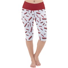 Funny Bacon Slices Pattern Infidel Red Meat Lightweight Velour Cropped Yoga Leggings by genx