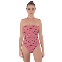 Funny Bacon Slices Pattern Infidel Vintage Red Meat Background  Tie Back One Piece Swimsuit by genx
