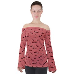 Funny Bacon Slices Pattern Infidel Vintage Red Meat Background  Off Shoulder Long Sleeve Top by genx