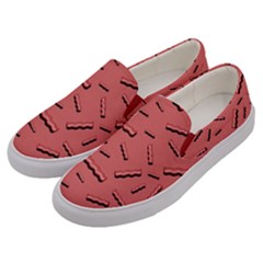 Funny Bacon Slices Pattern Infidel Vintage Red Meat Background  Men s Canvas Slip Ons by genx