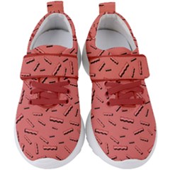 Funny Bacon Slices Pattern Infidel Vintage Red Meat Background  Kids  Velcro Strap Shoes by genx