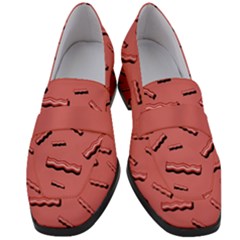 Funny Bacon Slices Pattern Infidel Vintage Red Meat Background  Women s Chunky Heel Loafers by genx
