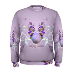 Happy Easter, Easter Egg With Flowers In Soft Violet Colors Men s Sweatshirt by FantasyWorld7