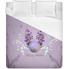 Happy Easter, Easter Egg With Flowers In Soft Violet Colors Duvet Cover (california King Size) by FantasyWorld7