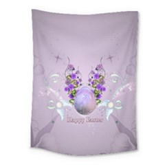 Happy Easter, Easter Egg With Flowers In Soft Violet Colors Medium Tapestry by FantasyWorld7