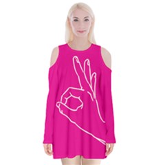 A-ok Perfect Handsign Maga Pro-trump Patriot On Pink Background Velvet Long Sleeve Shoulder Cutout Dress by snek