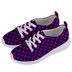 Red Stars Pattern On Blue Women s Lightweight Sports Shoes by BrightVibesDesign