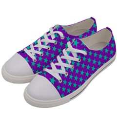 Turquoise Stars Pattern On Purple Women s Low Top Canvas Sneakers by BrightVibesDesign