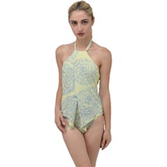 Spring Dahlia Print - Pale Yellow & Light Blue Go With The Flow One Piece Swimsuit by WensdaiAmbrose