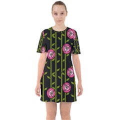 Abstract Rose Garden Sixties Short Sleeve Mini Dress