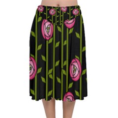 Abstract Rose Garden Velvet Flared Midi Skirt