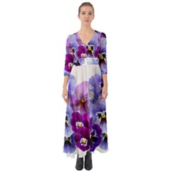 Pansy Isolated Violet Nature Button Up Boho Maxi Dress by Pakrebo
