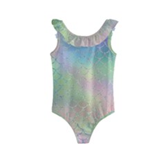 Pastel Mermaid Sparkles Kids  Frill Swimsuit by retrotoomoderndesigns
