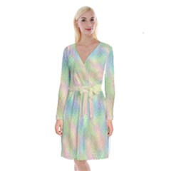 Pastel Mermaid Sparkles Long Sleeve Velvet Front Wrap Dress by retrotoomoderndesigns