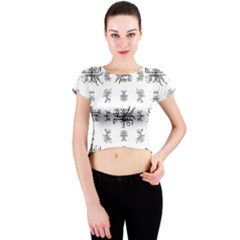 Black And White Ethnic Design Print Crew Neck Crop Top by dflcprintsclothing