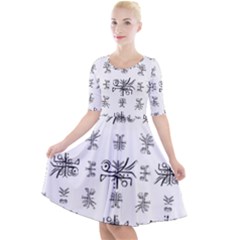 Black And White Ethnic Design Print Quarter Sleeve A-line Dress by dflcprintsclothing