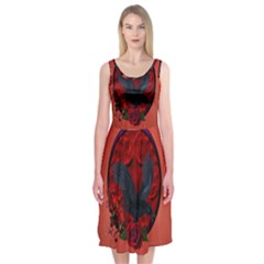 The Crow With Roses Midi Sleeveless Dress by FantasyWorld7