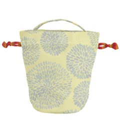 Spring Dahlia Print - Pale Yellow & Light Blue Drawstring Bucket Bag by WensdaiAmbrose